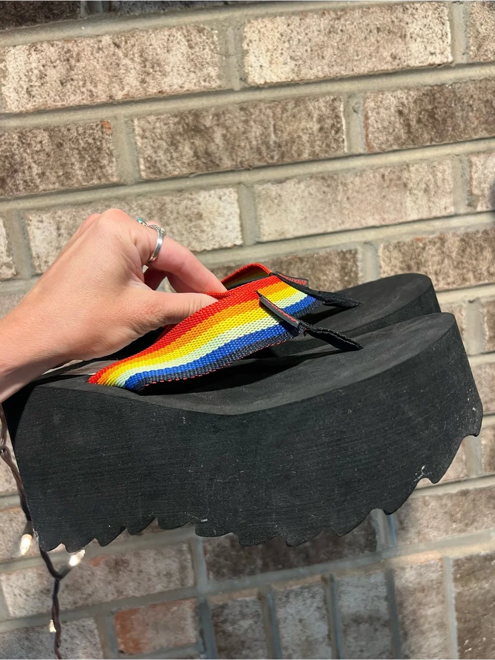 Rocket Dog Platform Wedge y2k Rainbow Flip Flops